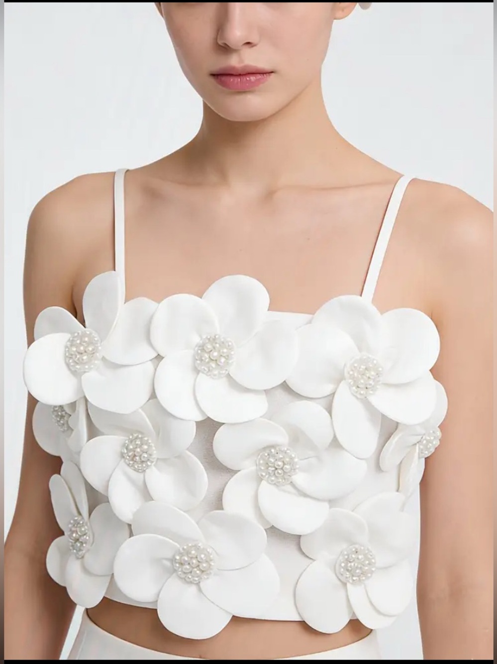 White Floral Appliqué Crop Top Size XL